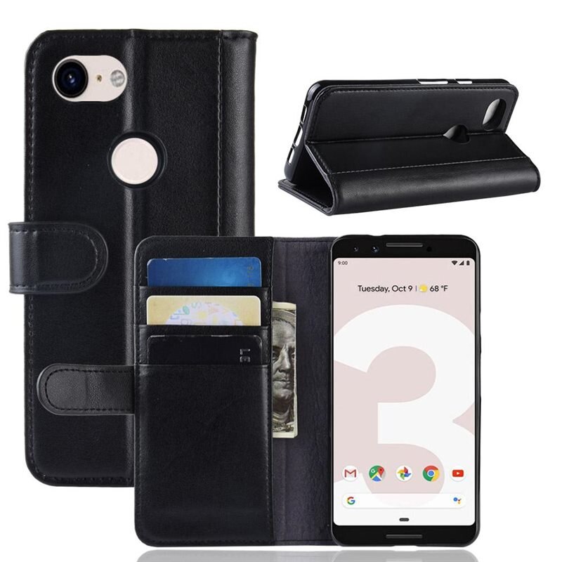 Google Pixel 3a Echt lederen hoesje Zwart - Klassiek boekhoesje met plek voor briefgeld en pasjes