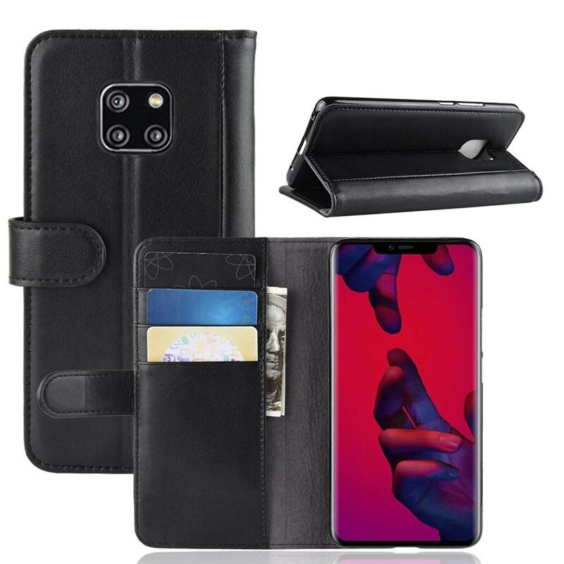 Huawei Mate 20 Pro Echt lederen hoesje Zwart - Klassiek boekhoesje met plek voor briefgeld en pasjes