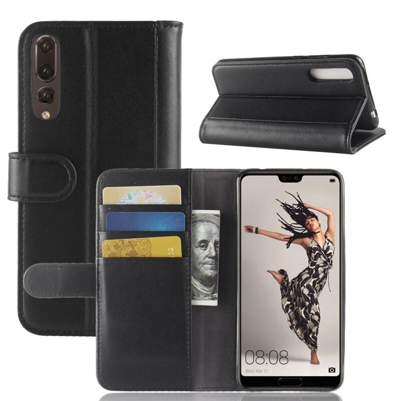 Huawei P20 Pro Echt lederen hoesje Zwart - Klassiek boekhoesje met plek voor briefgeld en pasjes