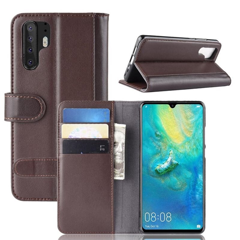 Huawei P30 Pro Echt lederen hoesje Bruin - Klassiek boekhoesje met plek voor briefgeld en pasjes