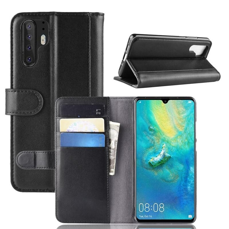 Huawei P30 Pro Echt lederen hoesje Zwart - Klassiek boekhoesje met plek voor briefgeld en pasjes