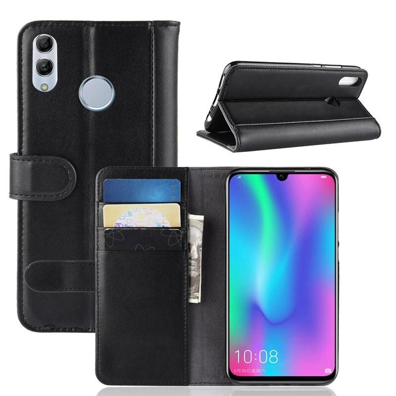 Huawei P Smart 2019 Echt lederen hoesje Zwart - Klassiek boekhoesje met plek voor briefgeld en pasjes