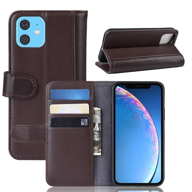 iPhone 11 Echt lederen hoesje Bruin - Klassiek boekhoesje met plek voor briefgeld en pasjes