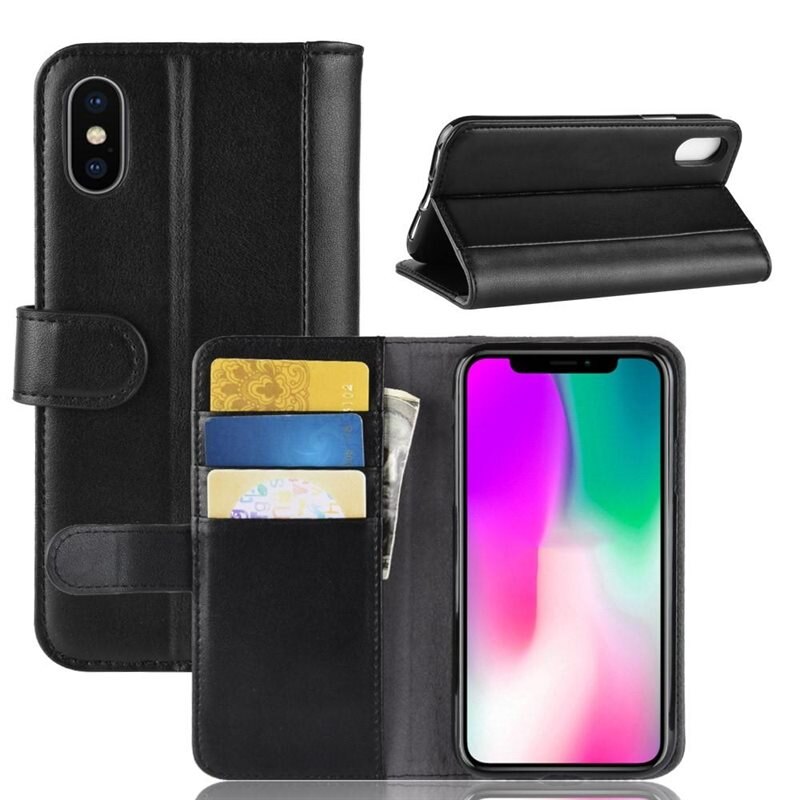 iPhone Xr Echt lederen hoesje Zwart - Klassiek boekhoesje met plek voor briefgeld en pasjes