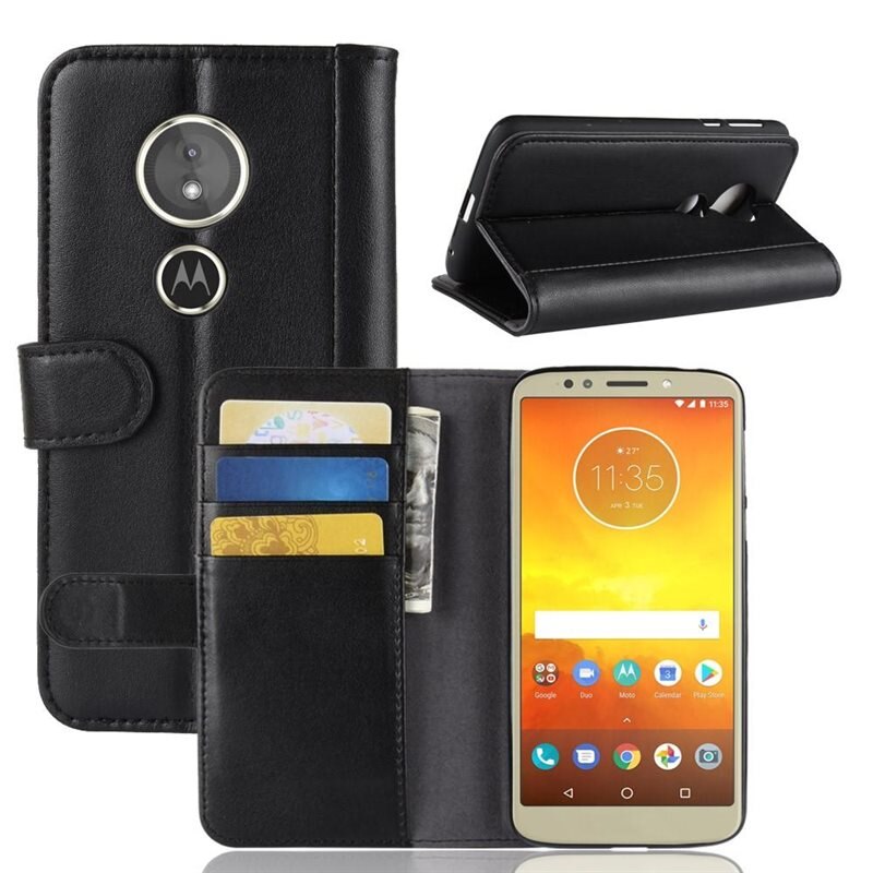Motorola Moto E5/Moto G6 Play Echt lederen hoesje Zwart - Klassiek boekhoesje met plek voor briefgeld en pasjes