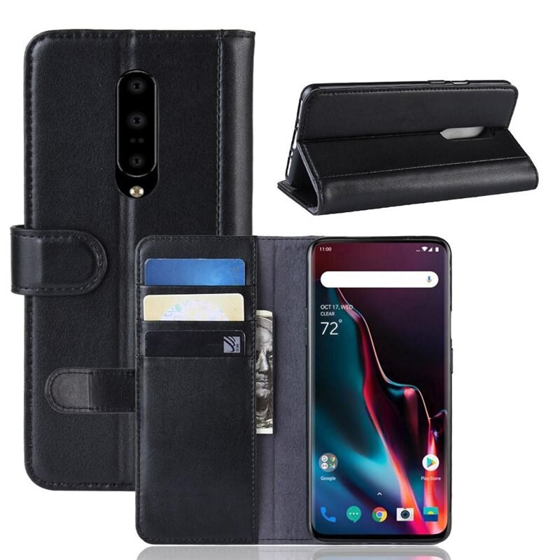 OnePlus 7 Pro Echt lederen hoesje Zwart - Klassiek boekhoesje met plek voor briefgeld en pasjes