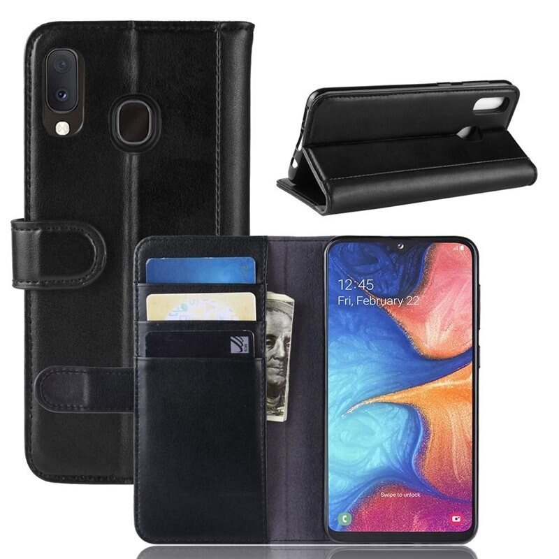 Samsung Galaxy A20e Echt lederen hoesje Zwart - Klassiek boekhoesje met plek voor briefgeld en pasjes