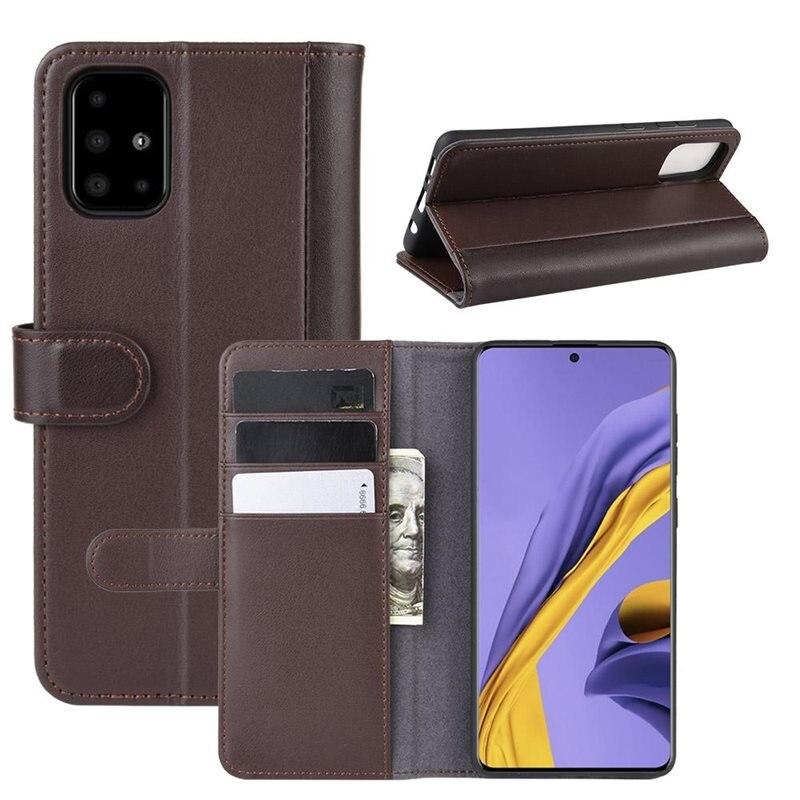 Samsung Galaxy A51 Echt lederen hoesje Bruin - Klassiek boekhoesje met plek voor briefgeld en pasjes