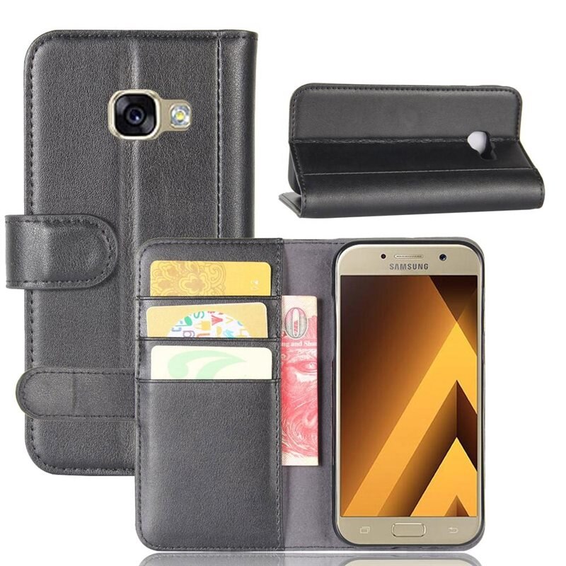 Samsung Galaxy A5 2017 Echt lederen hoesje Zwart - Klassiek boekhoesje met plek voor briefgeld en pasjes