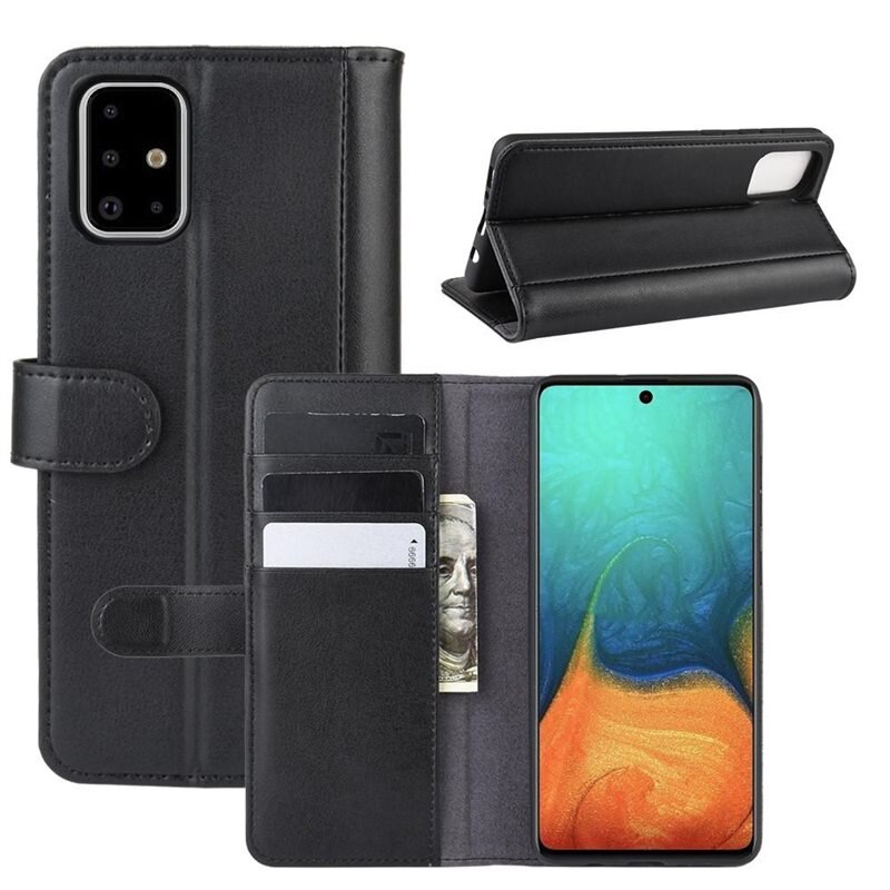 Samsung Galaxy A71 Echt lederen hoesje Zwart - Klassiek boekhoesje met plek voor briefgeld en pasjes