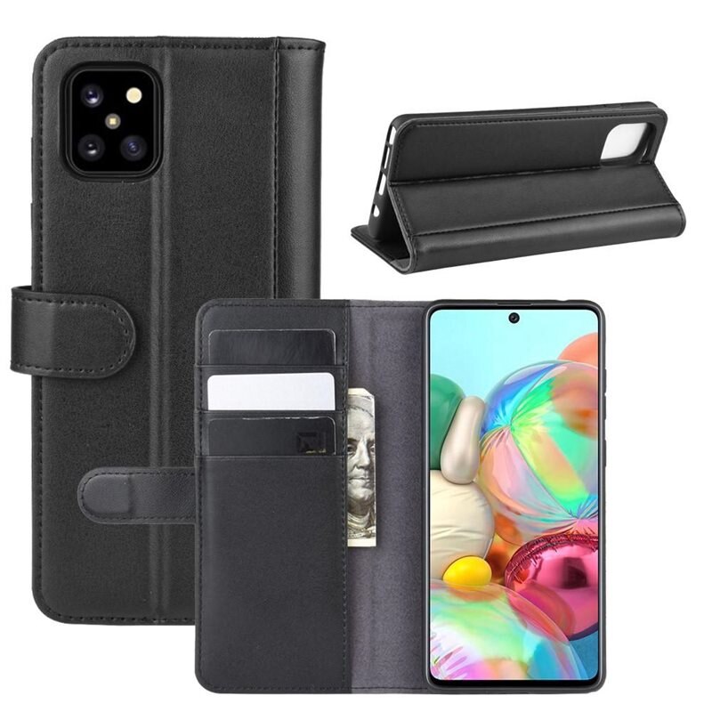 Samsung Galaxy Note 10 Lite Echt lederen hoesje Zwart - Klassiek boekhoesje met plek voor briefgeld en pasjes