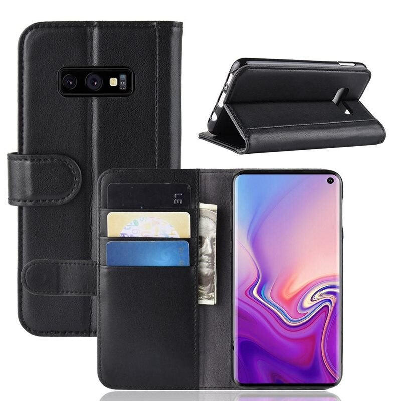 Samsung Galaxy S10e Echt lederen hoesje Zwart - Klassiek boekhoesje met plek voor briefgeld en pasjes
