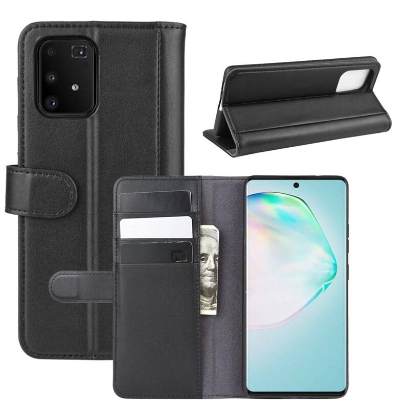 Samsung Galaxy S10 Lite Echt lederen hoesje Zwart - Klassiek boekhoesje met plek voor briefgeld en pasjes
