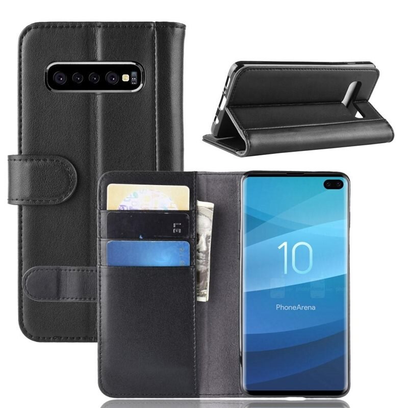 Samsung Galaxy S10 Plus Echt lederen hoesje Zwart - Klassiek boekhoesje met plek voor briefgeld en pasjes