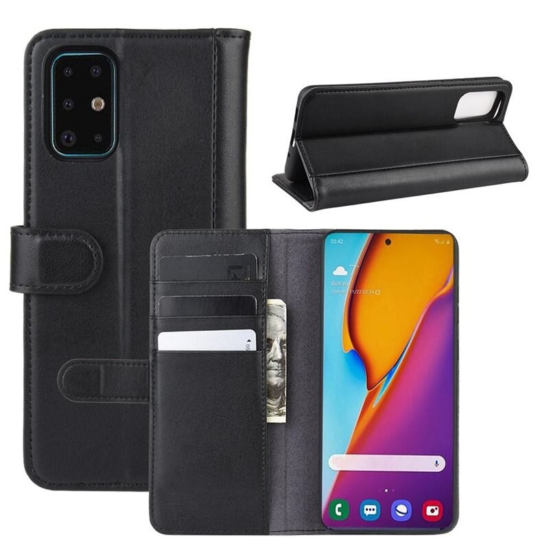 Samsung Galaxy S20 Plus Echt lederen hoesje Zwart - Klassiek boekhoesje met plek voor briefgeld en pasjes