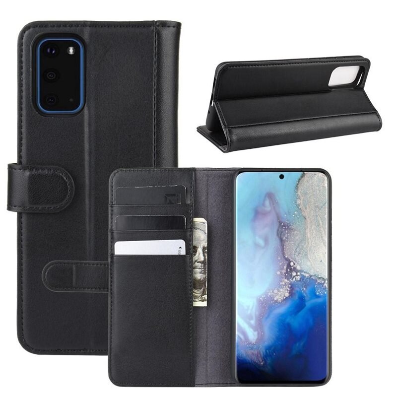 Samsung Galaxy S20 Echt lederen hoesje Zwart - Klassiek boekhoesje met plek voor briefgeld en pasjes