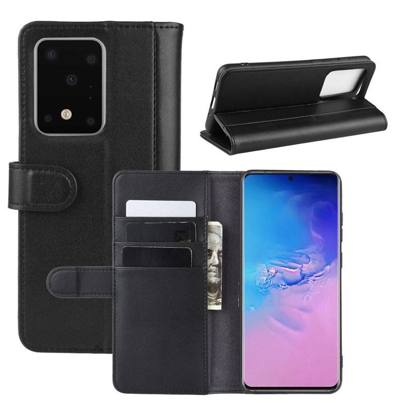 Samsung Galaxy S20 Ultra Echt lederen hoesje Zwart - Klassiek boekhoesje met plek voor briefgeld en pasjes