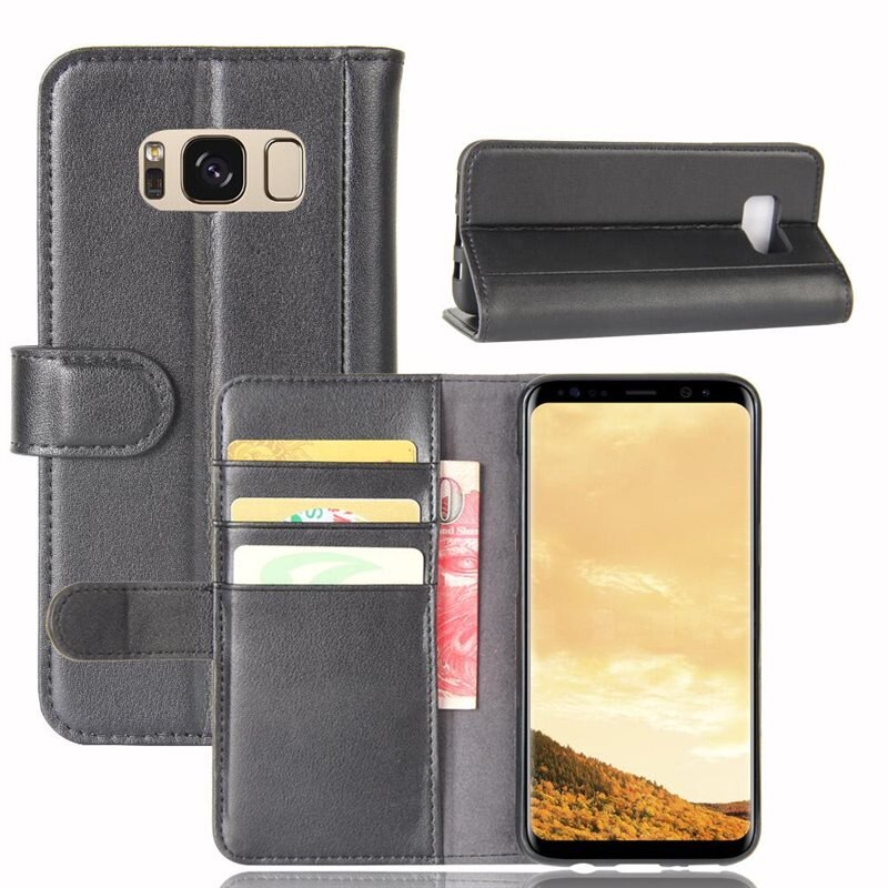 Samsung Galaxy S8 Echt lederen hoesje Zwart - Klassiek boekhoesje met plek voor briefgeld en pasjes