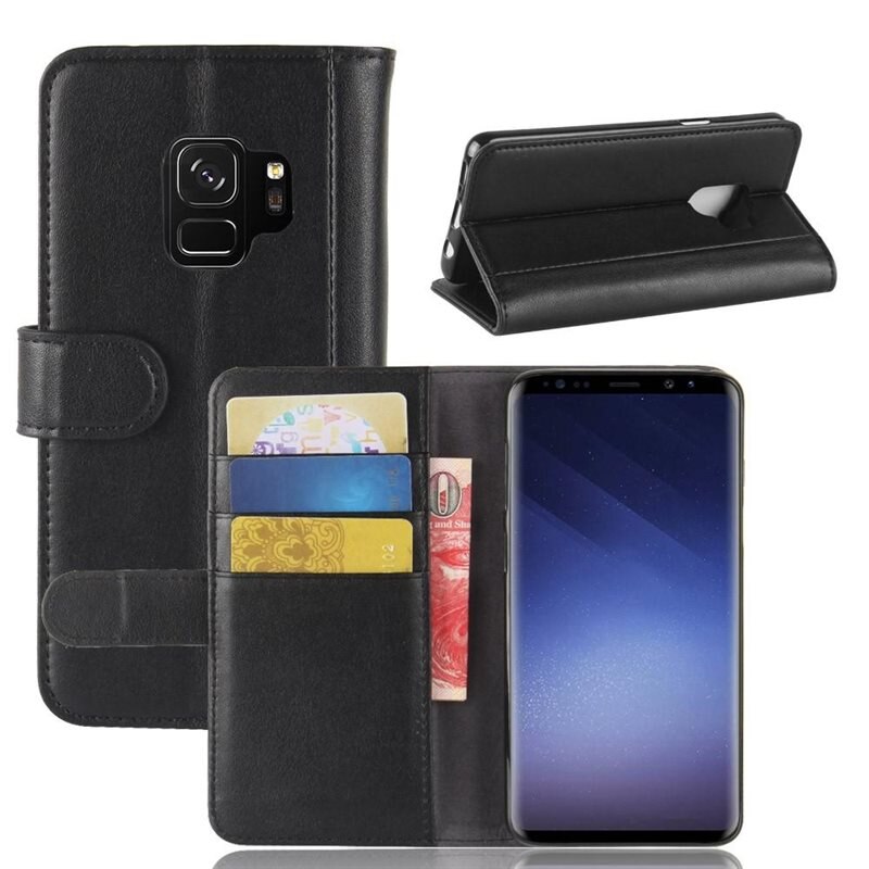 Samsung Galaxy S9 Echt lederen hoesje Zwart - Klassiek boekhoesje met plek voor briefgeld en pasjes