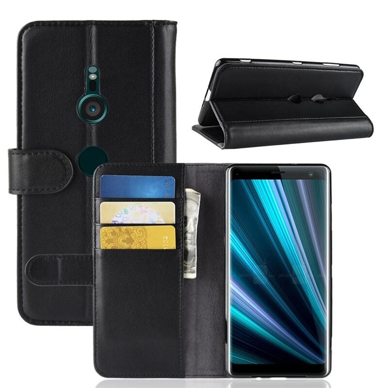 Sony Xperia XZ3 Echt lederen hoesje Zwart - Klassiek boekhoesje met plek voor briefgeld en pasjes