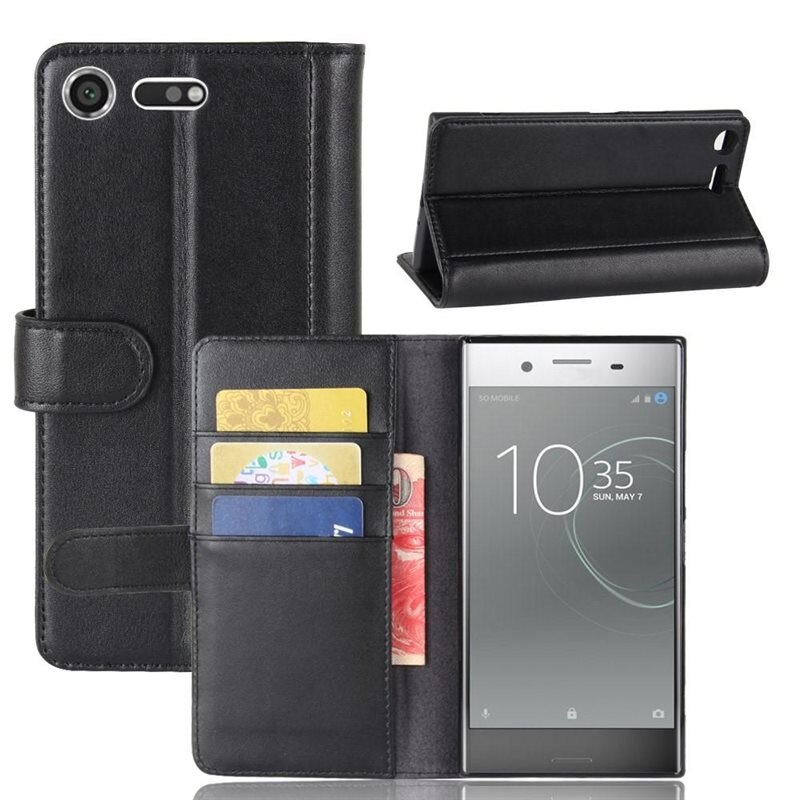 Sony Xperia XZ Premium Echt lederen hoesje Zwart - Klassiek boekhoesje met plek voor briefgeld en pasjes