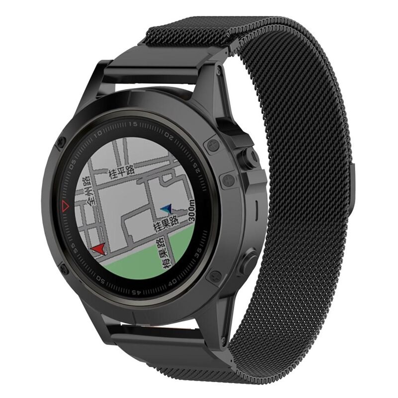 Garmin Fenix 6X Pro Milanese bandje Zwart - Elegante armband in luxueus design - Perfecte pasvorm