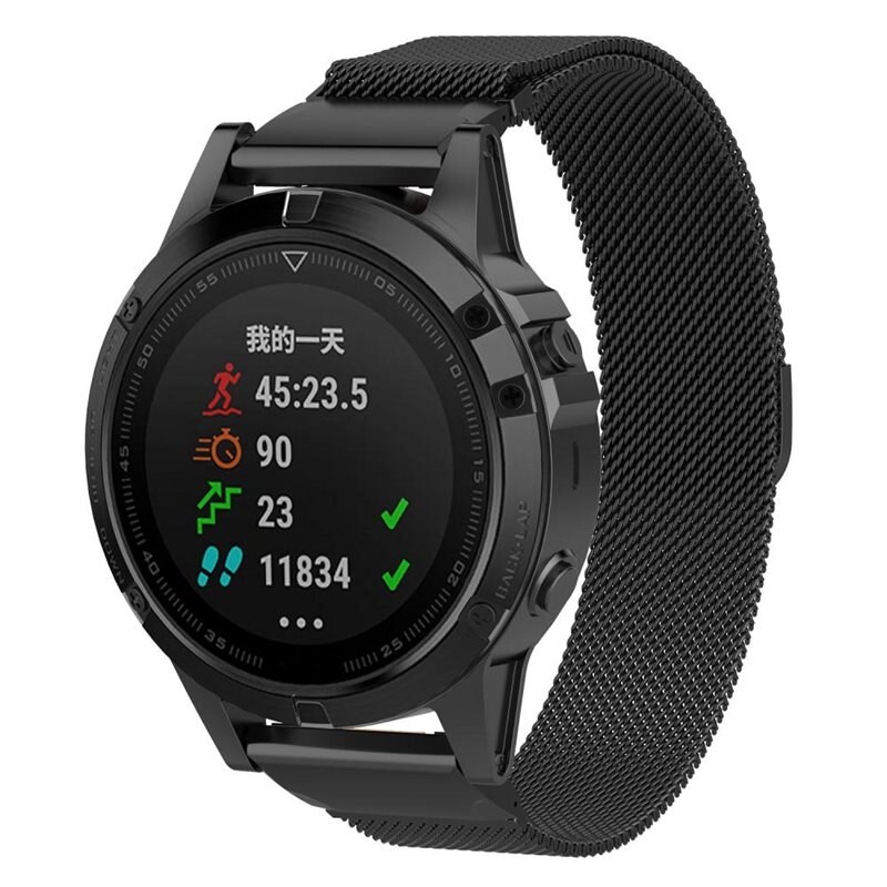 Garmin Fenix 6 Pro Milanese bandje Zwart - Elegante armband in luxueus design - Perfecte pasvorm