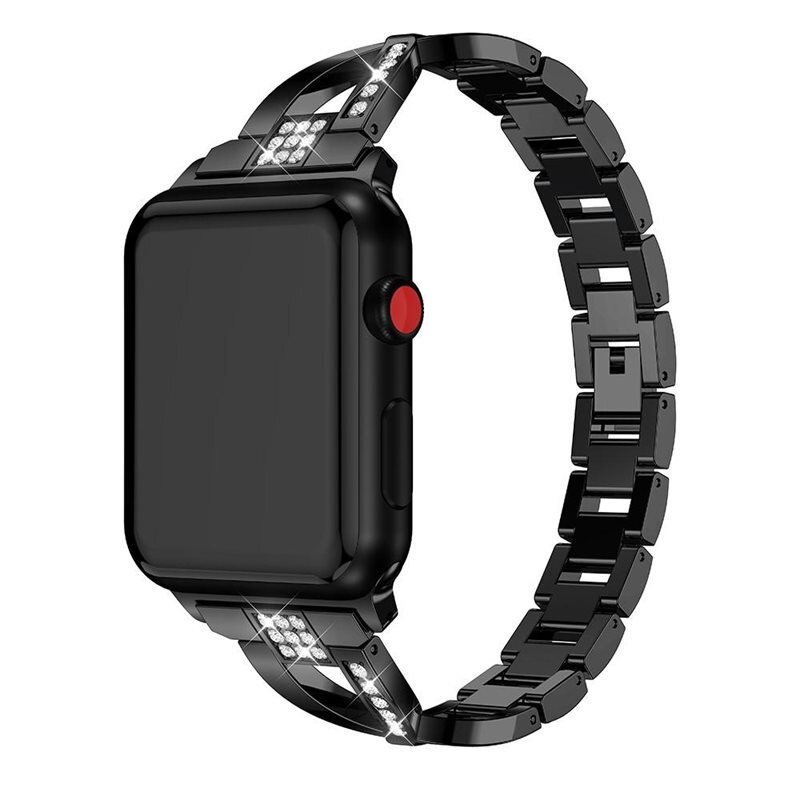 Apple Watch Series 7 41mm Crystal Bracelet Zwart - Luxe armband met elegant design - Horlogebandje voor dames