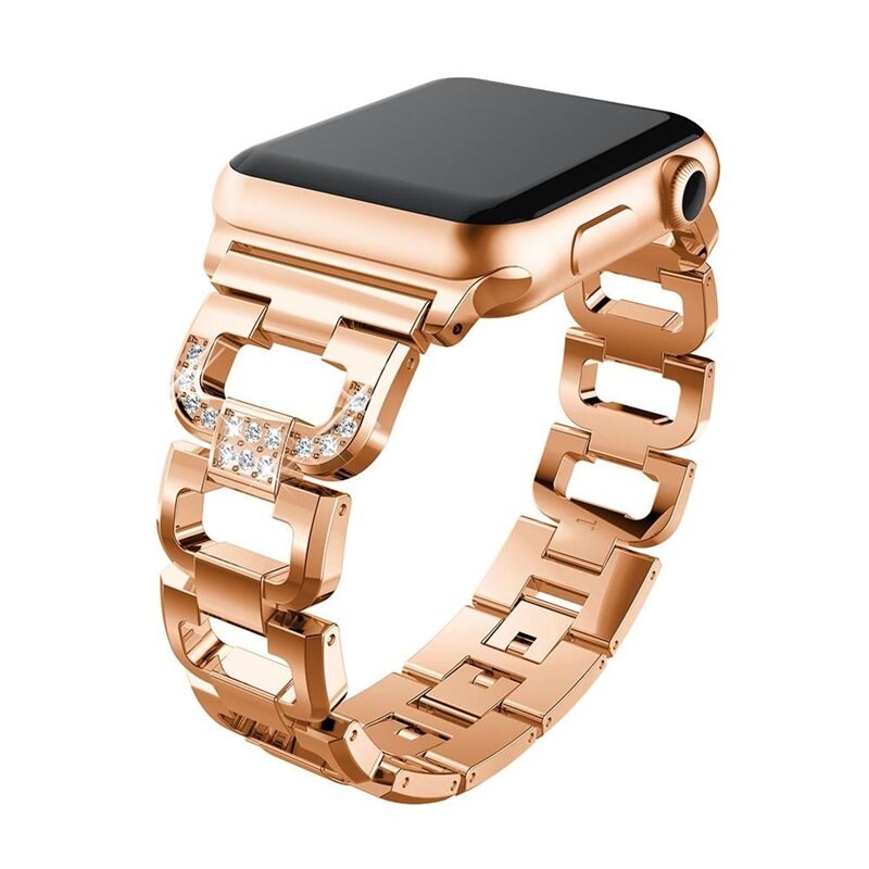Apple Watch Series 10 46mm Rhinestone Bracelet Rosé goud - Bandje dames - Armband met glitterende steentjes