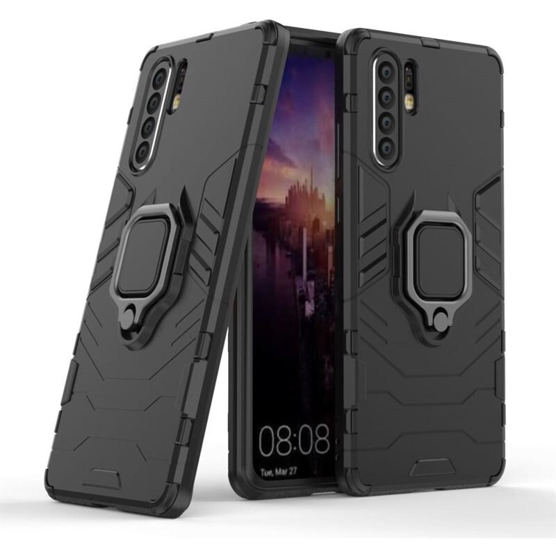 Huawei P30 Pro Hybridcase Tech Ring Zwart - Cool telefoonhoesje met ring voor betere grip