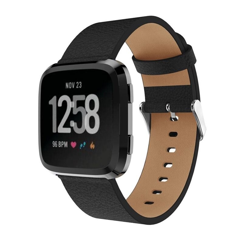 Fitbit Versa/Versa 2 Leren bandje Zwart - Mooi bandje van leer