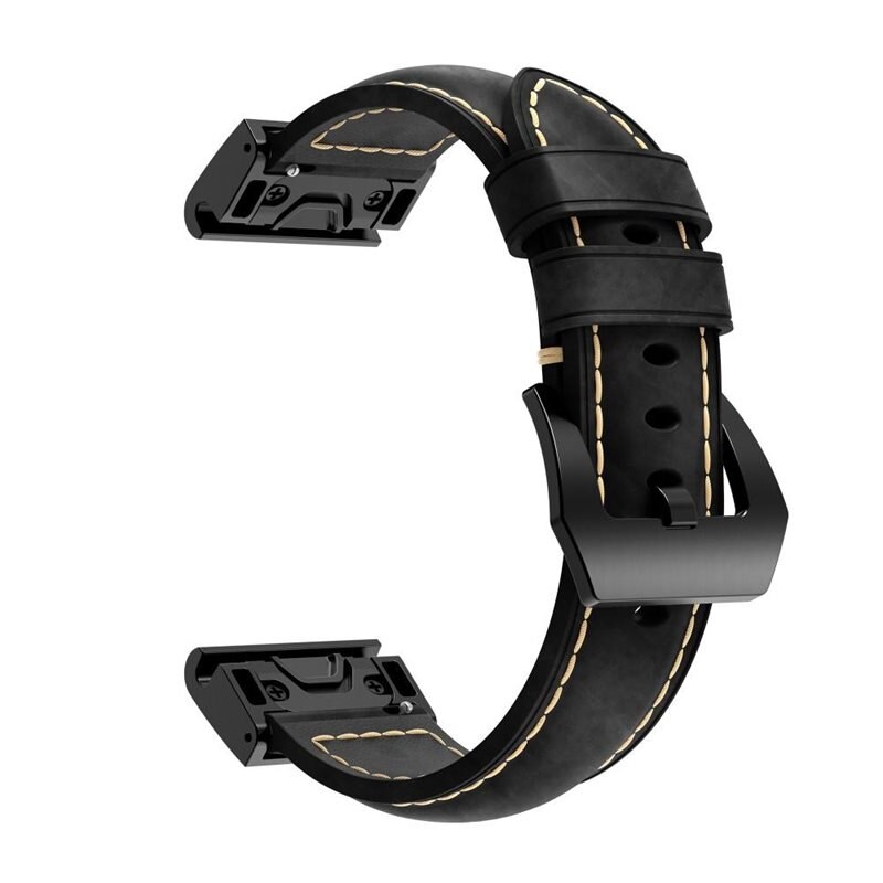 Garmin Fenix 6X Pro Leren bandje Zwart - Mooi bandje van leer