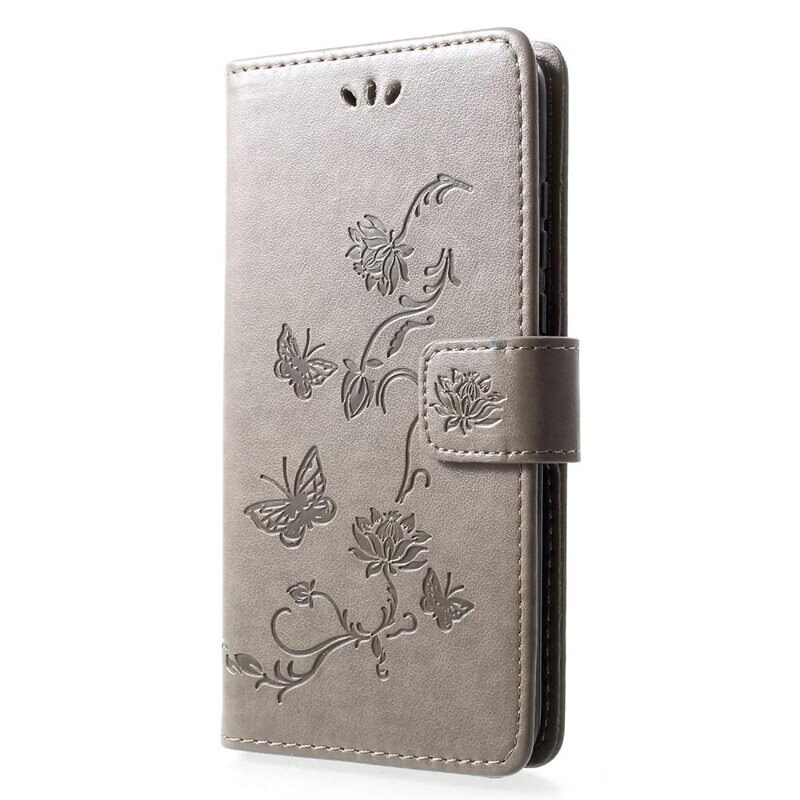 Huawei P30 Lite Leren vlinderhoesje Grijs - Mooi telefoonhoesje met patroontje