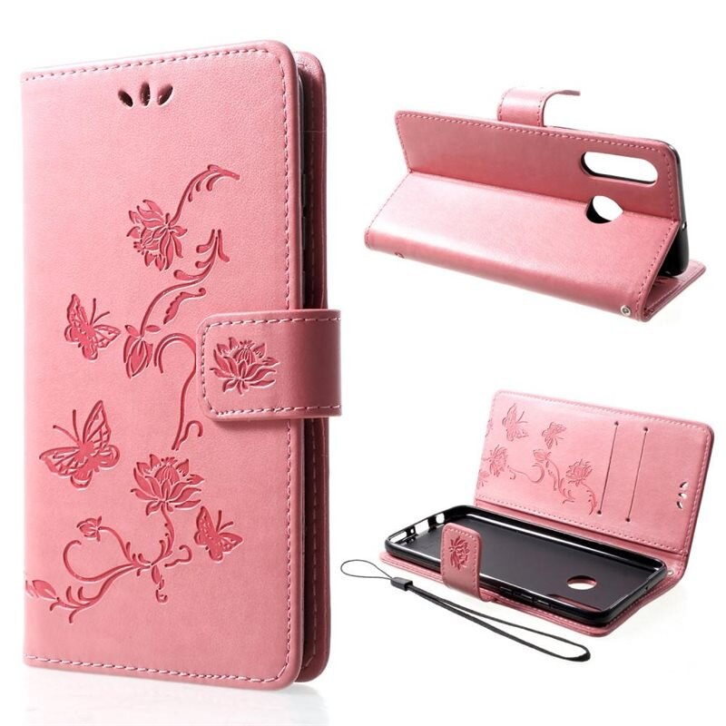 Huawei P30 Lite Leren vlinderhoesje Roze - Mooi telefoonhoesje met patroontje