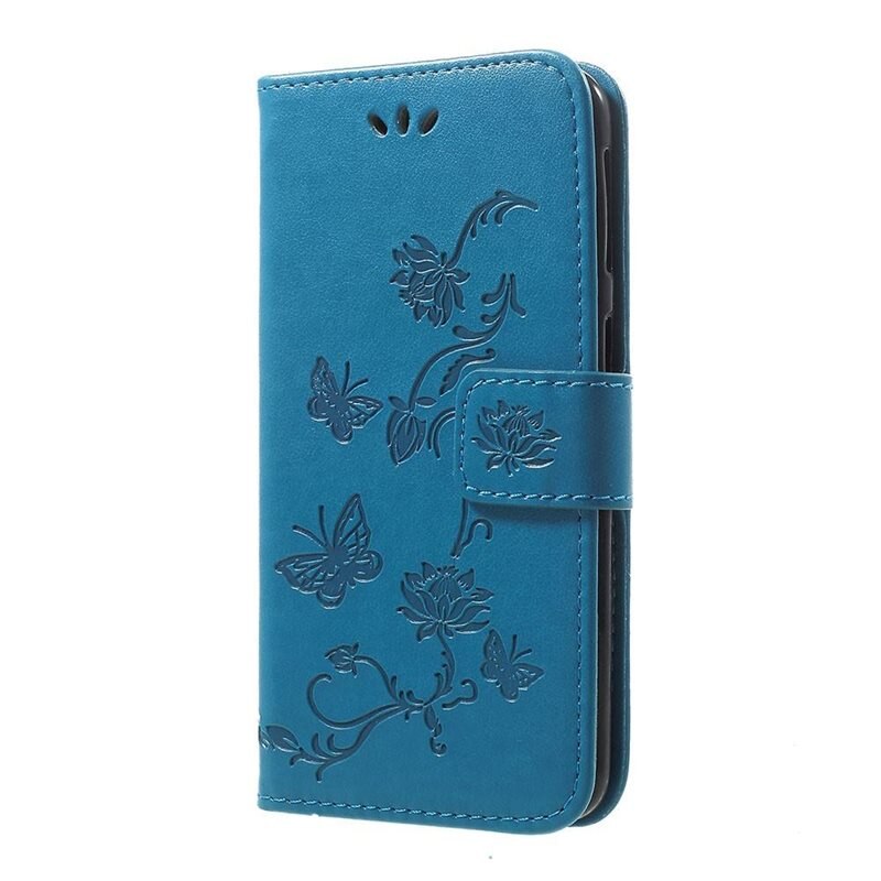 Samsung Galaxy A20e Leren vlinderhoesje Blauw - Mooi telefoonhoesje met patroontje
