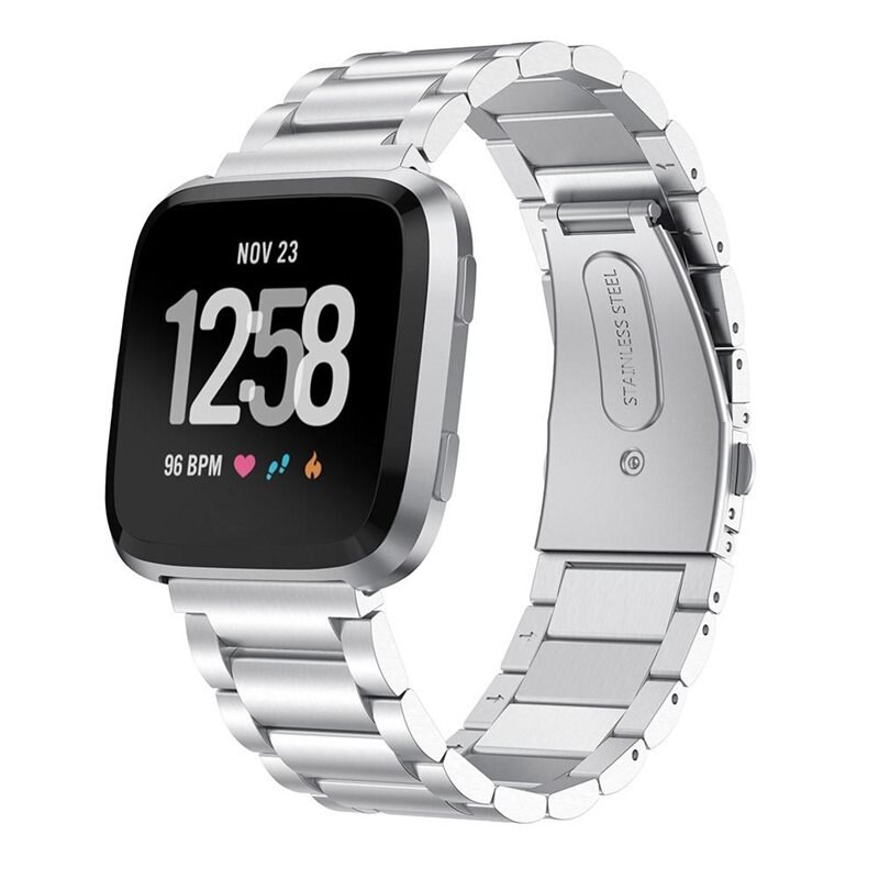 Fitbit Versa/Versa 2 Metalen Armband Zilver - Klassieke roestvrijstalen schakelarmband - Stijlvol design