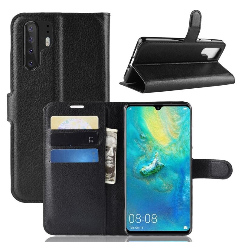 Huawei P30 Pro Smartphonehoesje Zwart - Portemonneehoesje met kaartvak en ingebouwde standaardfunctie