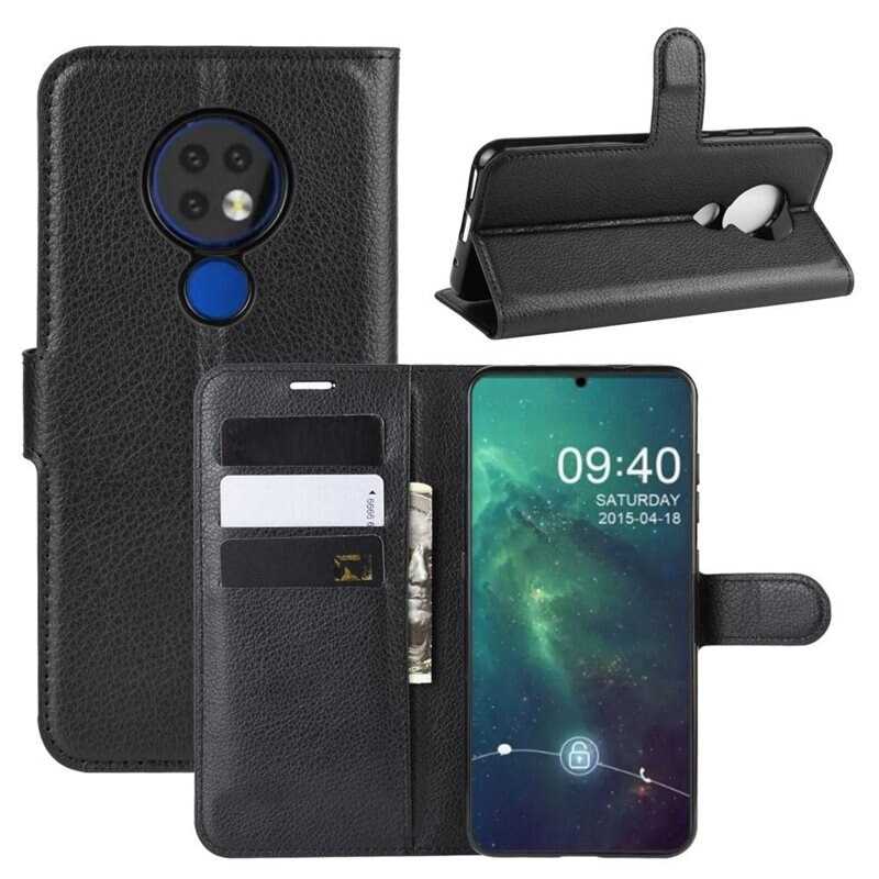 Nokia 6.2/7.2 Smartphonehoesje Zwart - Portemonneehoesje met kaartvak en ingebouwde standaardfunctie