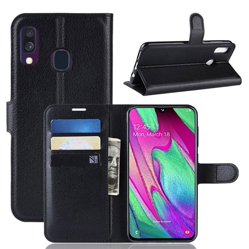 Samsung Galaxy A40 Smartphonehoesje Zwart - Portemonneehoesje met kaartvak en ingebouwde standaardfunctie