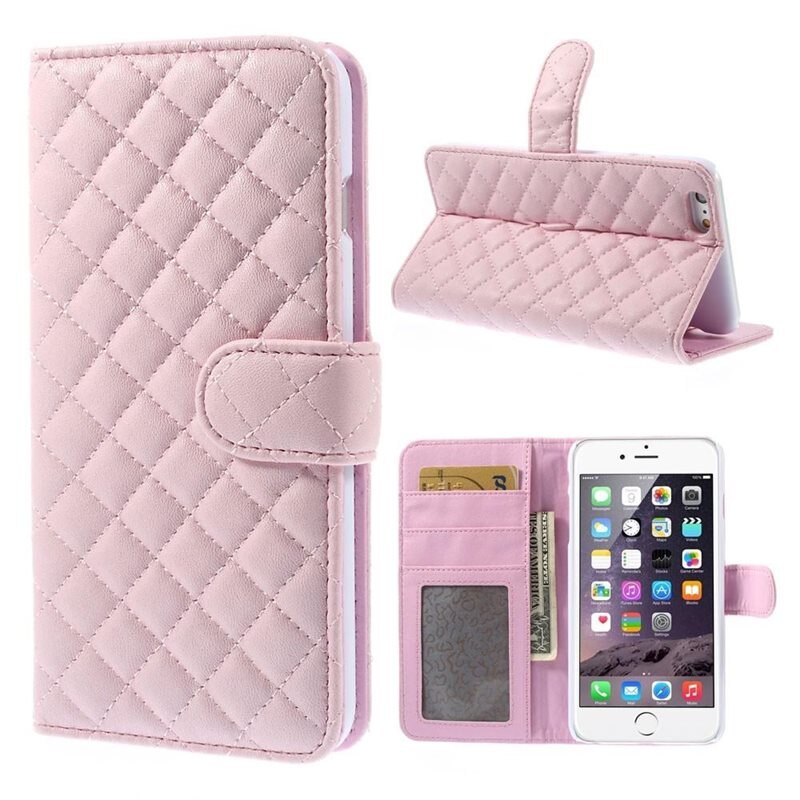 iPhone 6/6S Bookcover hoesje Gewatteerd roze - Telefoonhoesje met plek voor pasjes en briefgeld