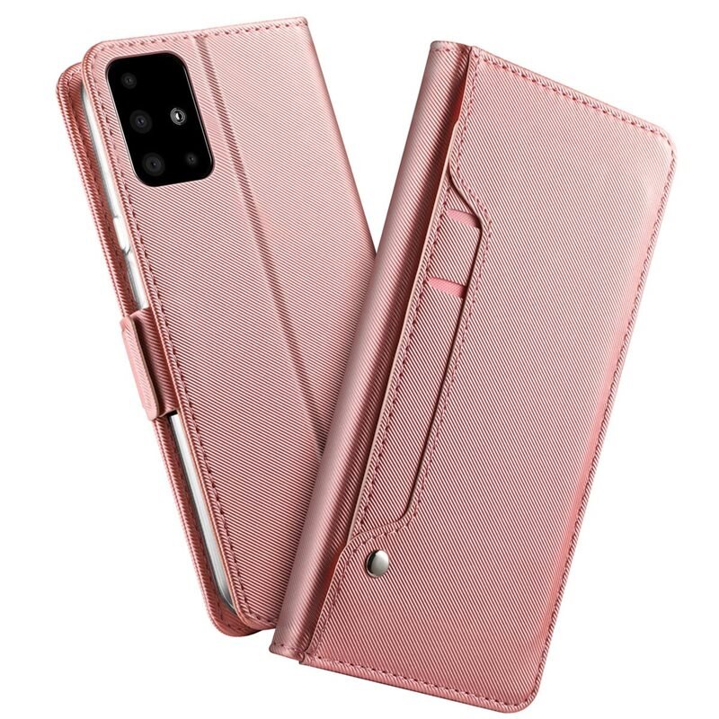 Samsung Galaxy A51 Bookcover Hoesje met Spiegel Roze goud - Telefoonhoesje met plek voor pasjes en briefgeld