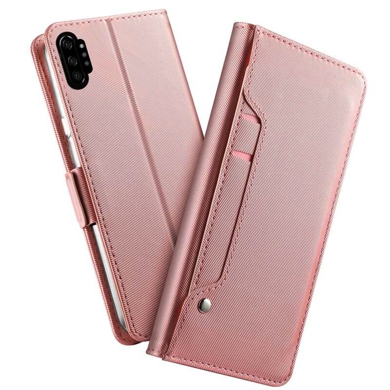 Samsung Galaxy Note 10 Plus Bookcover Hoesje met Spiegel Roze goud - Telefoonhoesje met plek voor pasjes en briefgeld