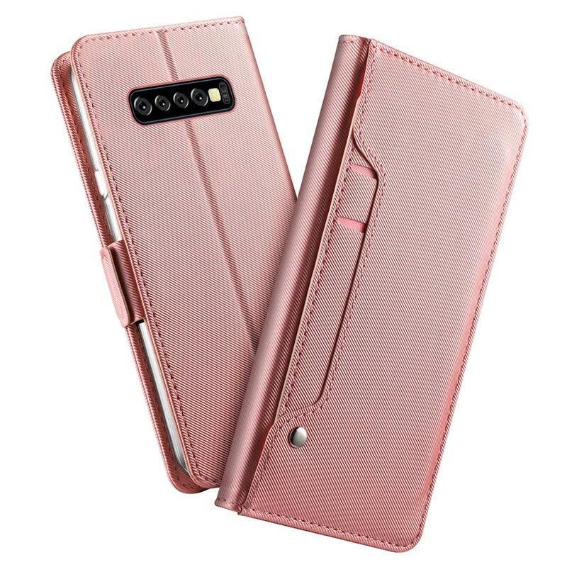 Samsung Galaxy S10 Plus Bookcover Hoesje met Spiegel Roze goud - Telefoonhoesje met plek voor pasjes en briefgeld
