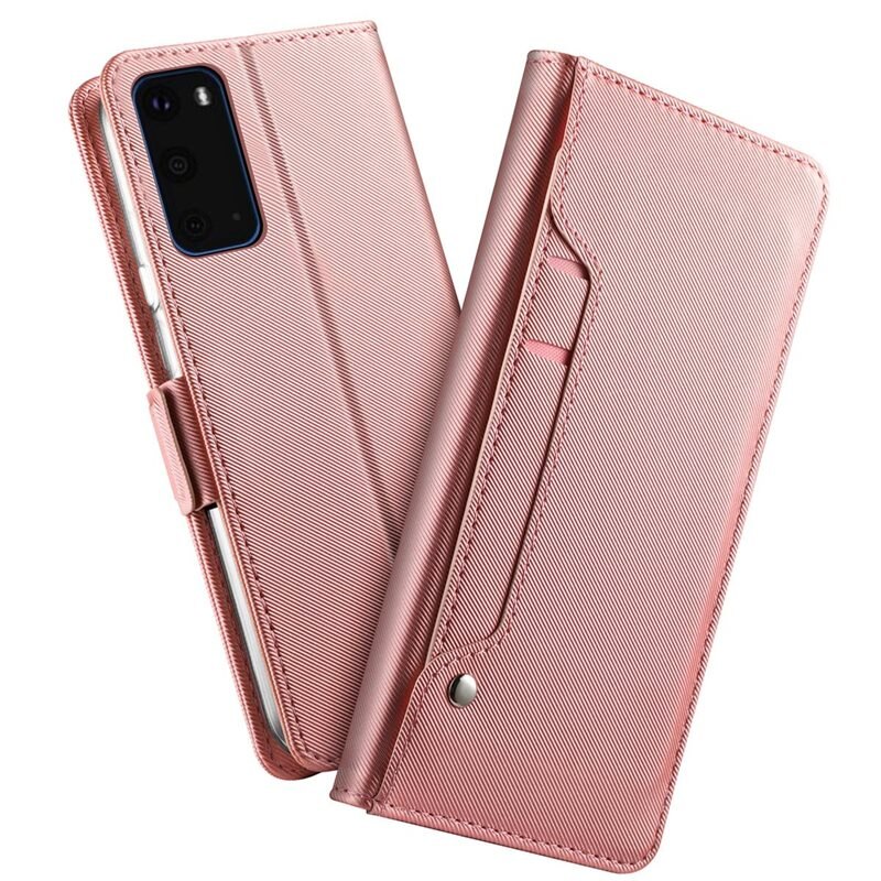 Samsung Galaxy S20 Bookcover Hoesje met Spiegel Roze goud - Telefoonhoesje met plek voor pasjes en briefgeld
