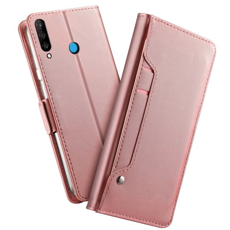 Huawei P30 Lite Bookcover Hoesje met Spiegel Roze goud - Telefoonhoesje met plek voor pasjes en briefgeld