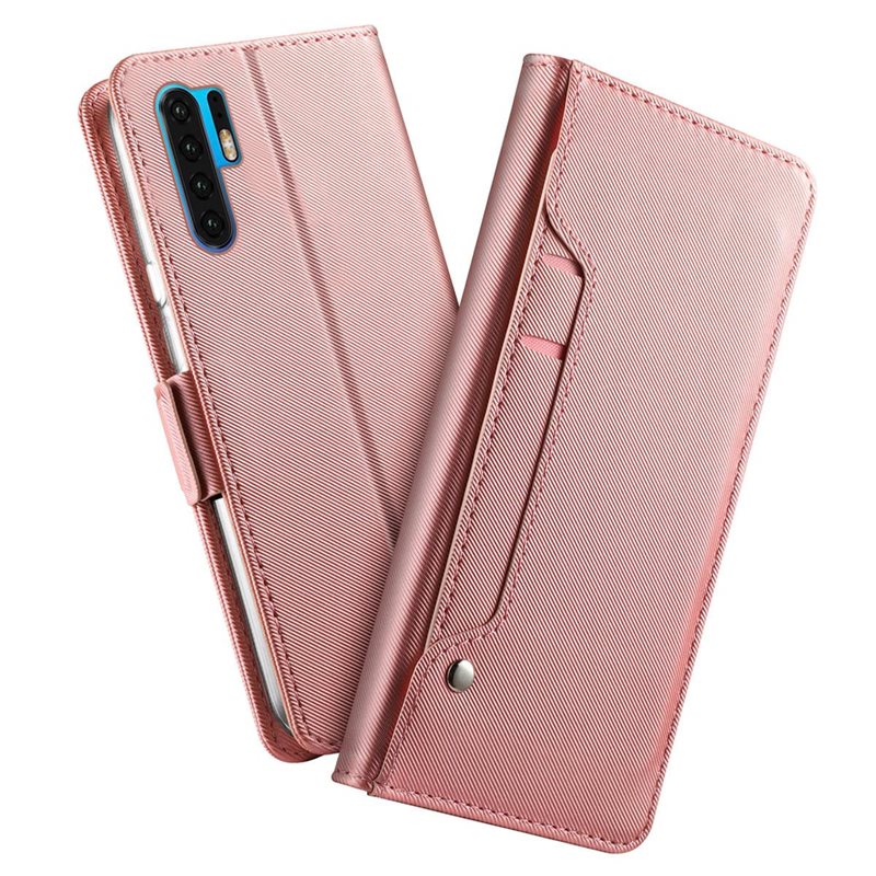 Huawei P30 Pro Bookcover Hoesje met Spiegel Roze goud - Telefoonhoesje met plek voor pasjes en briefgeld