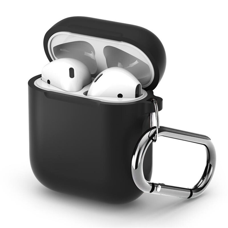 AirPods Siliconen hoesje met karbinerhaak Zwart - Bescherm en houd je oortjes dicht bij je