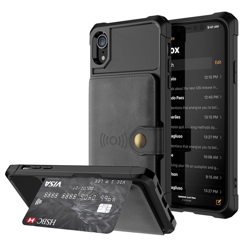 iPhone Xr Tough Multi-slot Hoesje Zwart - Beschermend hoesje met handig kaartvak in stoer design