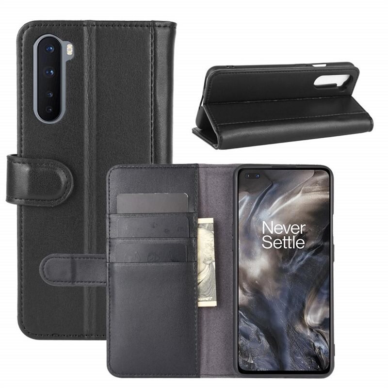 OnePlus Nord Echt lederen hoesje Zwart - Klassiek boekhoesje met plek voor briefgeld en pasjes