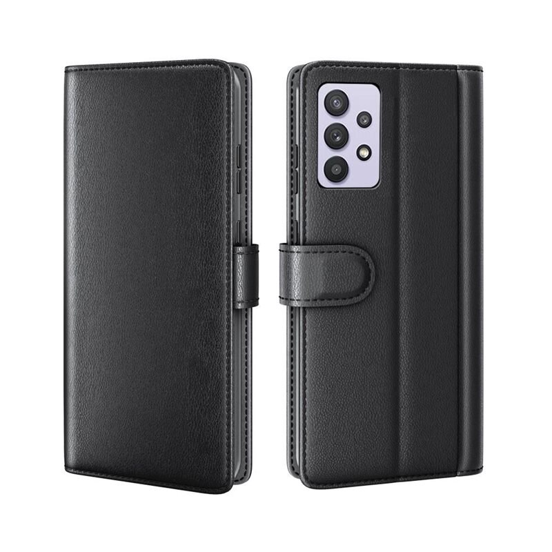 Samsung Galaxy A32 5G Echt lederen hoesje Zwart - Klassiek boekhoesje met plek voor briefgeld en pasjes